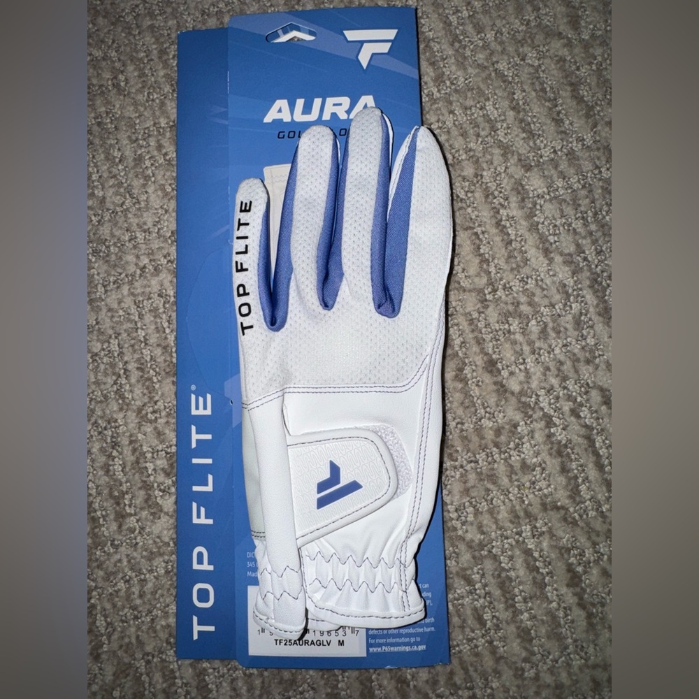 Top Flite Golf Glove in White and Blue (Size Medium- For LEFT HAND)